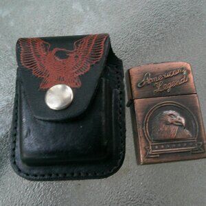 vtg Harley Davidson leather snap on belt lighter holder n copper  lighter